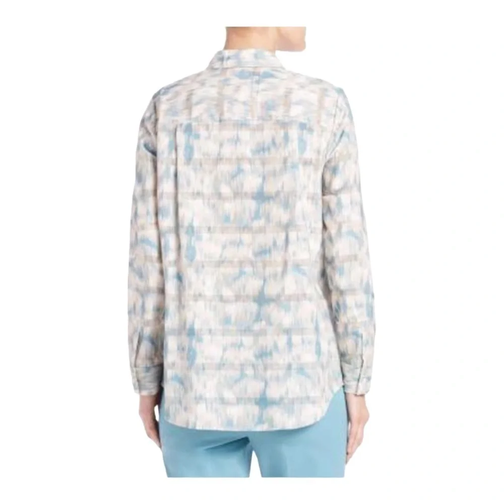 Lafayette 148 Brody Printed Cotton Blouse - Blue Steel - Picture 4 of 7